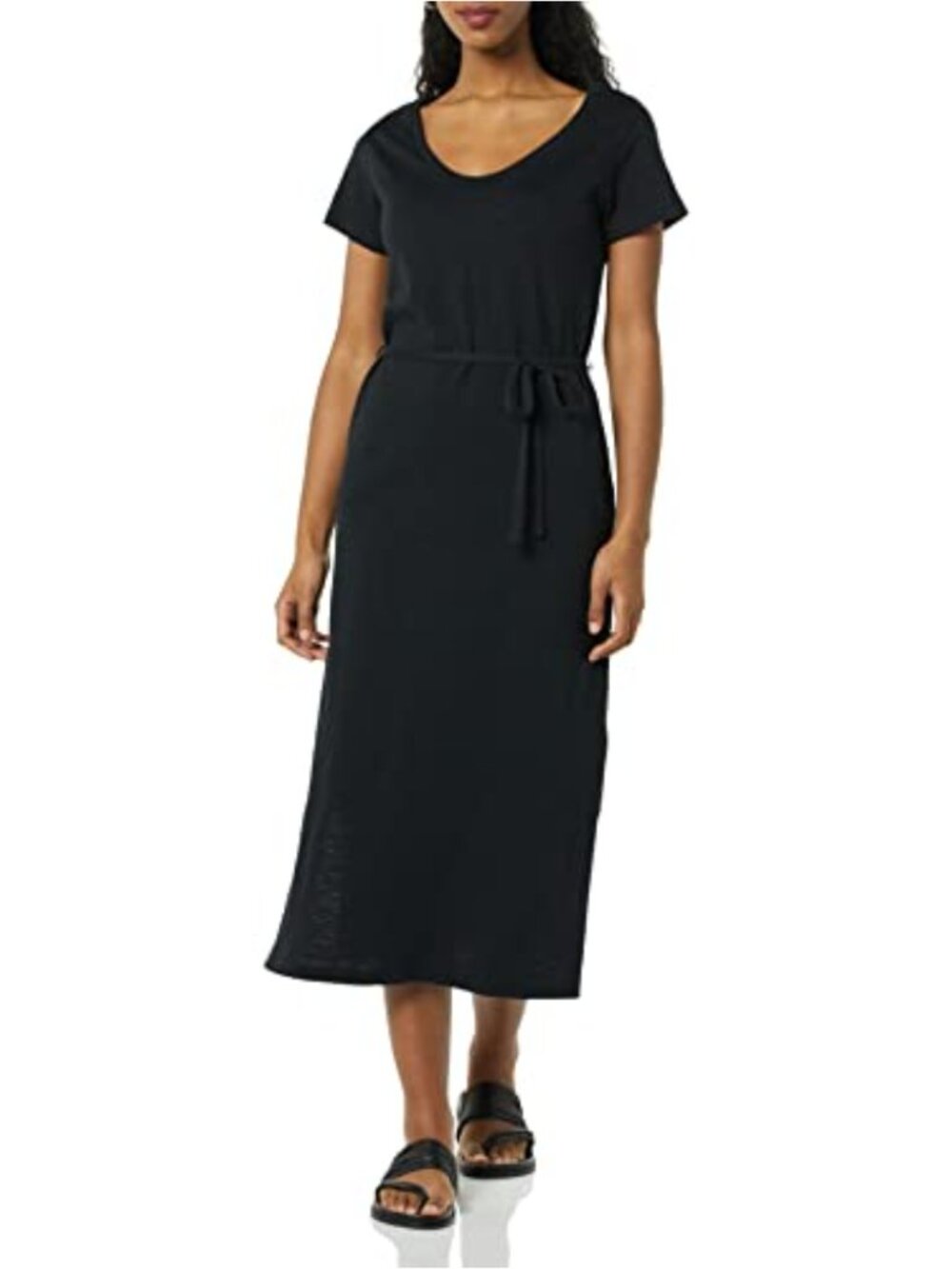 Cotton Midi T-Shirt Dress with Belted Waist